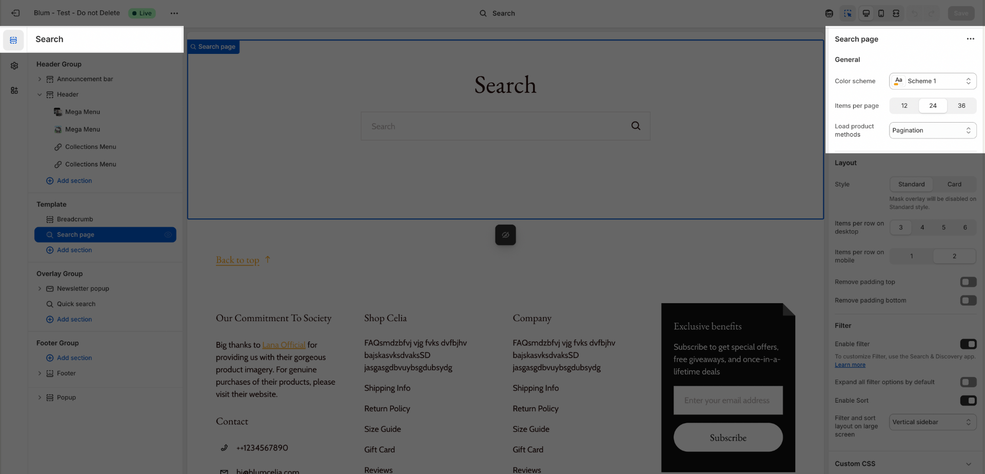General Search page settings