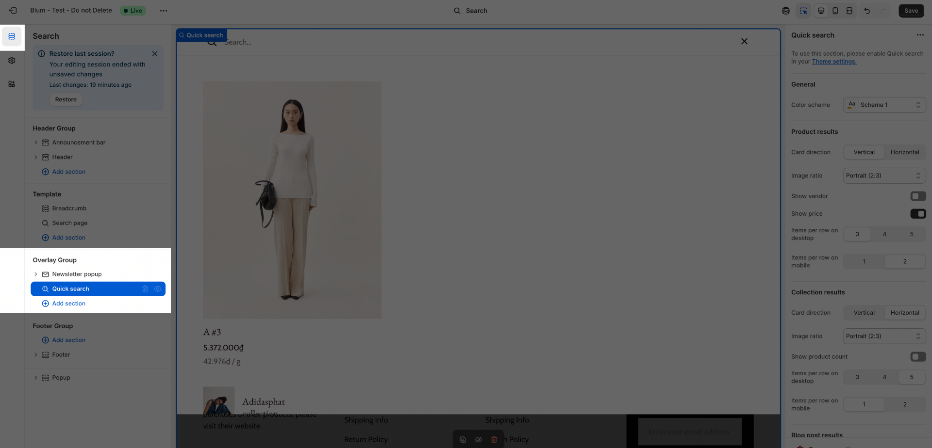 Quick Search settings