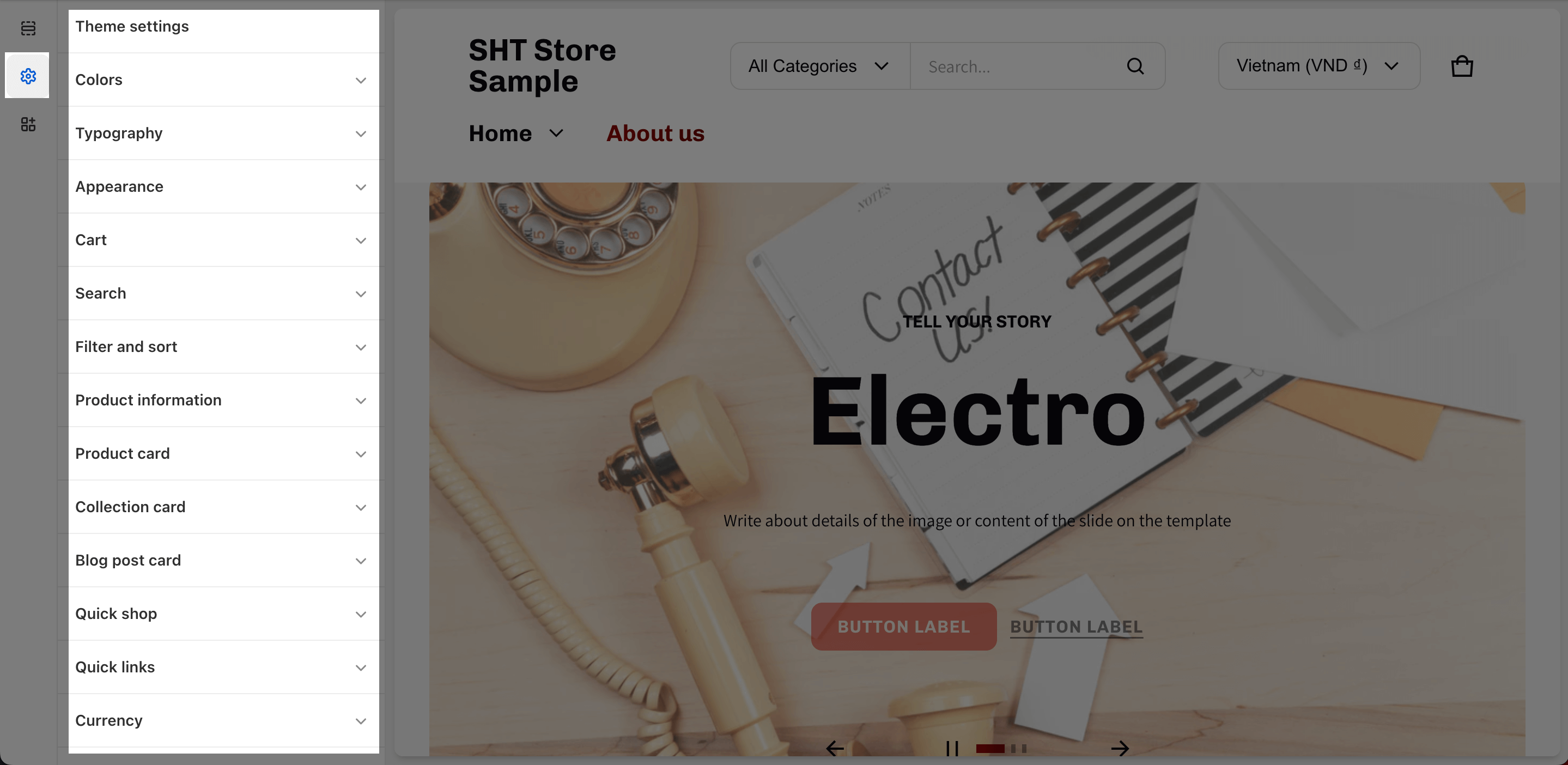 electro theme settings